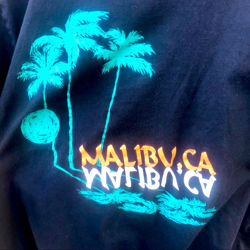 Gap Graphic Tee Shirt Malibu CA Sz. M Womens Black Top Tropical
